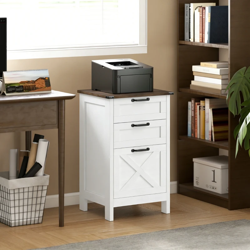 HOMCOM Vertical File Cabinet with 3 Drawers, Rustic Farmhouse Office Storage Cabinet for A4, Letter Size, Distressed White