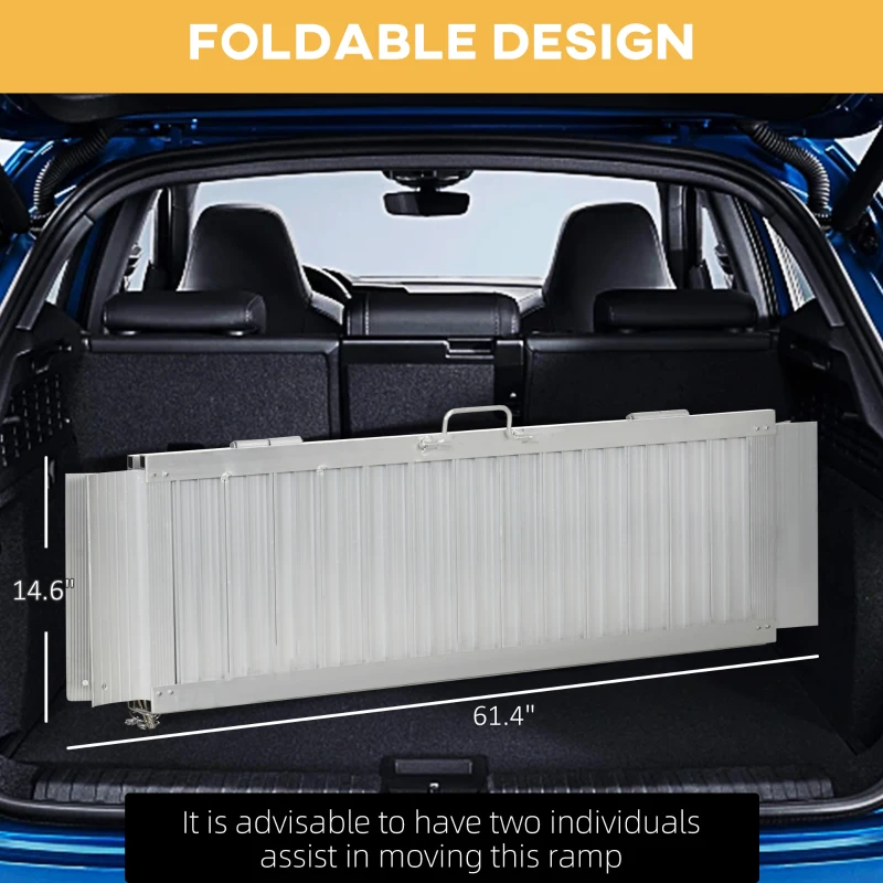 HOMCOM 5' Skidproof Portable Wheelchair Ramp for Home, Steps, Doorways, Carpeted Foldable Handicap Ramp, Threshold Ramp