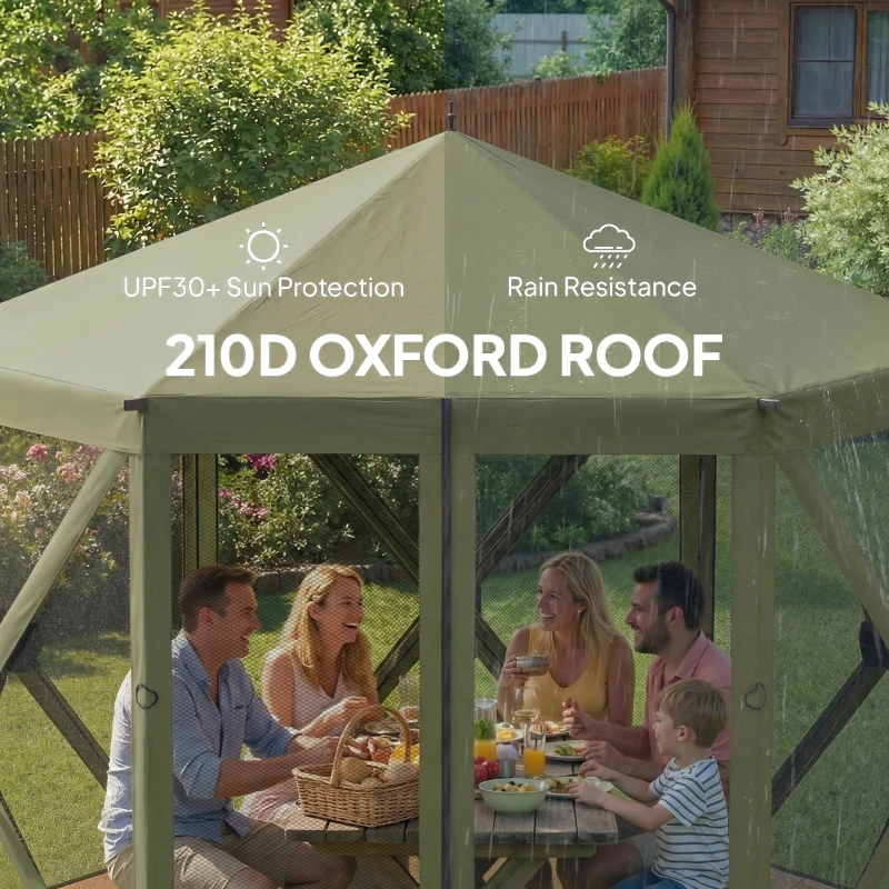 Outsunny 10 x 11 ft Pop Up Gazebo Screen Tent, Portable Instant Camping Canopy Screen House with Nettings, Carry Bag, Dark Green