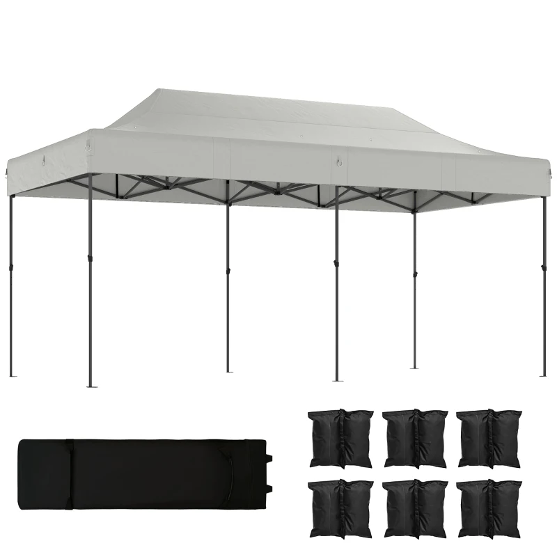 Outsunny 10 x 20 ft Pop Up Canopy Tent, Heavy Duty UPF50+ Outdoor Portable Instant Canopy Shelter with Wheeled Bag, White