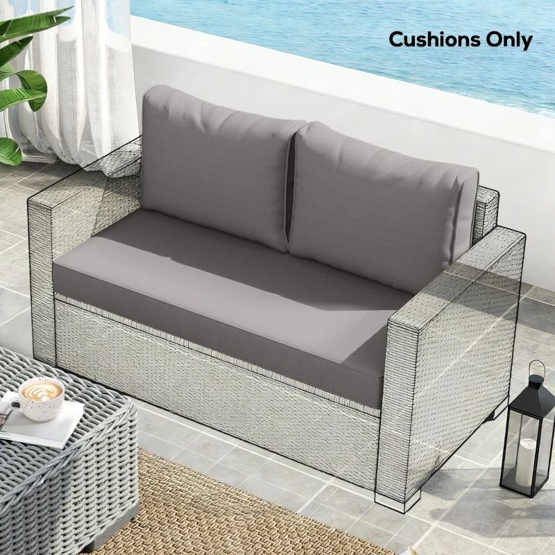 Outsunny 2 Seater Outdoor Seat Cushions with Backrest, Loveseat Double Sofa Outdoor Furniture Cushions, Light Grey
