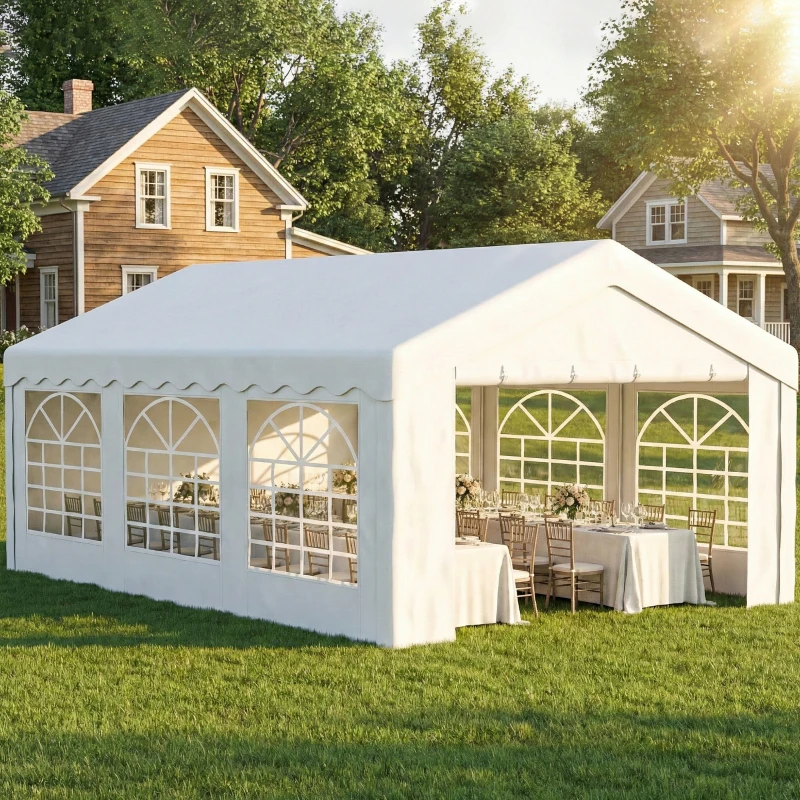 Outsunny 20'x13' Heavy Duty Event Tent Gazebo Portable Sun Shelter with Sidewalls White