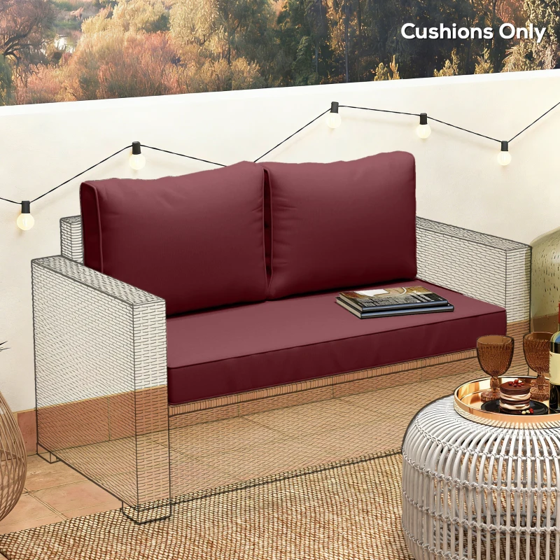 Outsunny Outdoor Seat Cushions with Backrest, Loveseat Double Sofa Outdoor Furniture Cushions, Wine Red