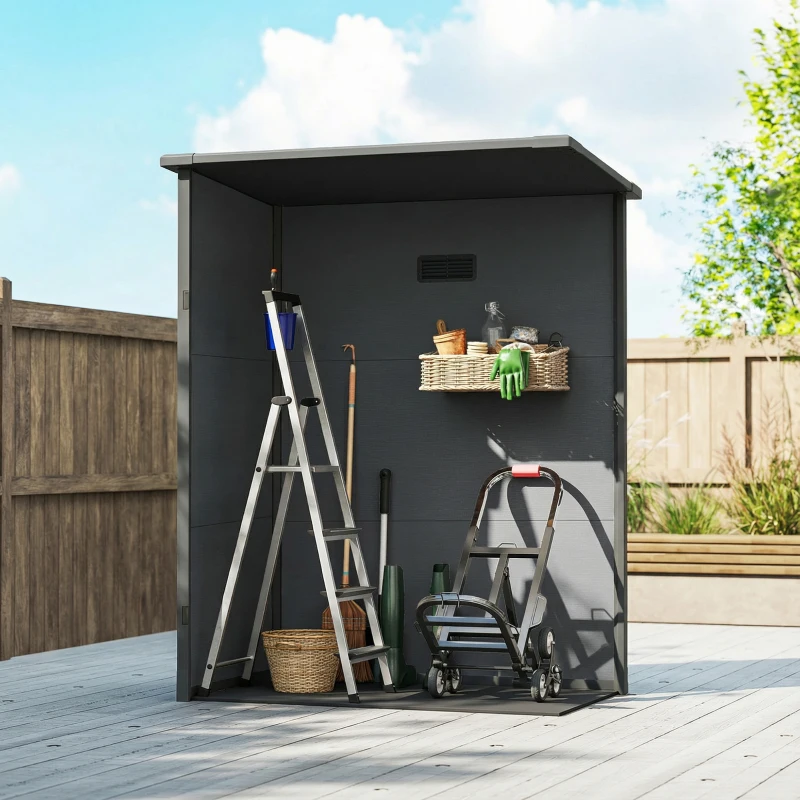 Outsunny 5 x 3FT Garden Shed with Floor, Outdoor Storage Shed with Lockable Door, Window and Vent for Backyard, Patio, Dark Grey