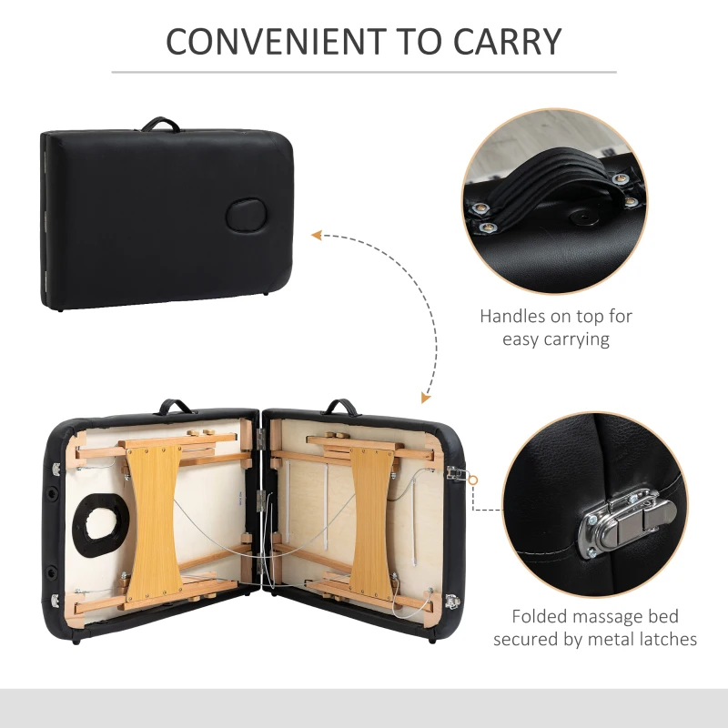 HOMCOM 83 Inch Portable Folding Massage Table, Height Adjustable Professional Salon Spa Facial Couch Bed with Free Carrying Case, Headrest, Armrests, Black