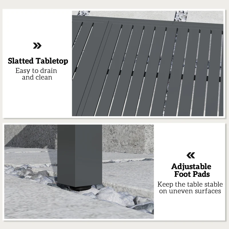 Outsunny Expandable Outdoor Dining Table for 6-8 People, 59"-89" Aluminum Patio Dining Table with Slatted Top, Dark Grey