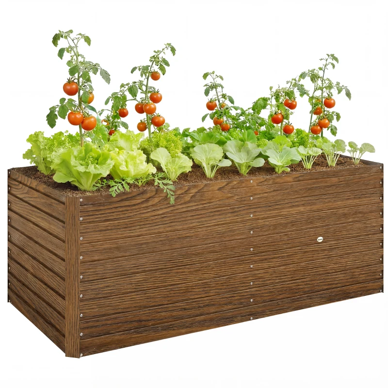 Outsunny 5' x 3' x 2' Raised Garden Bed, Galvanized Planter Box for Growing Flowers, Herbs and Vegetables Dark Brown Wood Effect