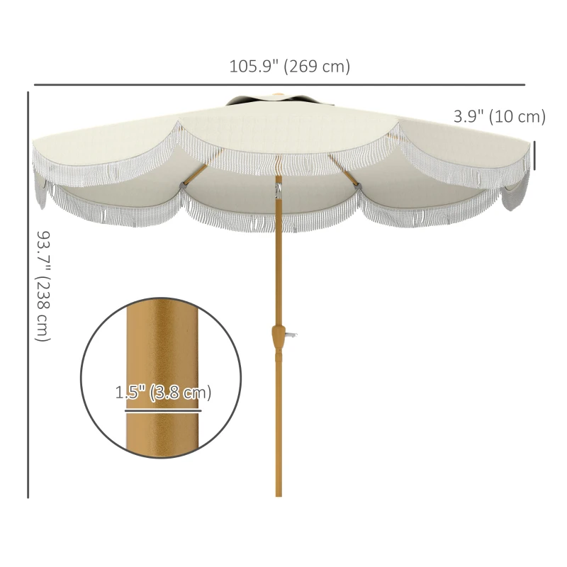 Outsunny 9FT Patio Umbrella Parasol, UPF 30+ Outdoor Market Umbrella with Crank, 8 Ribs, Push Button Tilt, Cream White