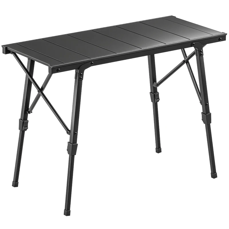 Outsunny Adjustable Height Folding Picnic Table with Removable Plates, Aluminum Camping Table, Black