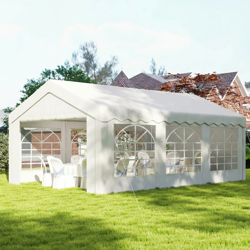 Outsunny 20'x13' Heavy Duty Event Tent Gazebo Portable Sun Shelter with Sidewalls White