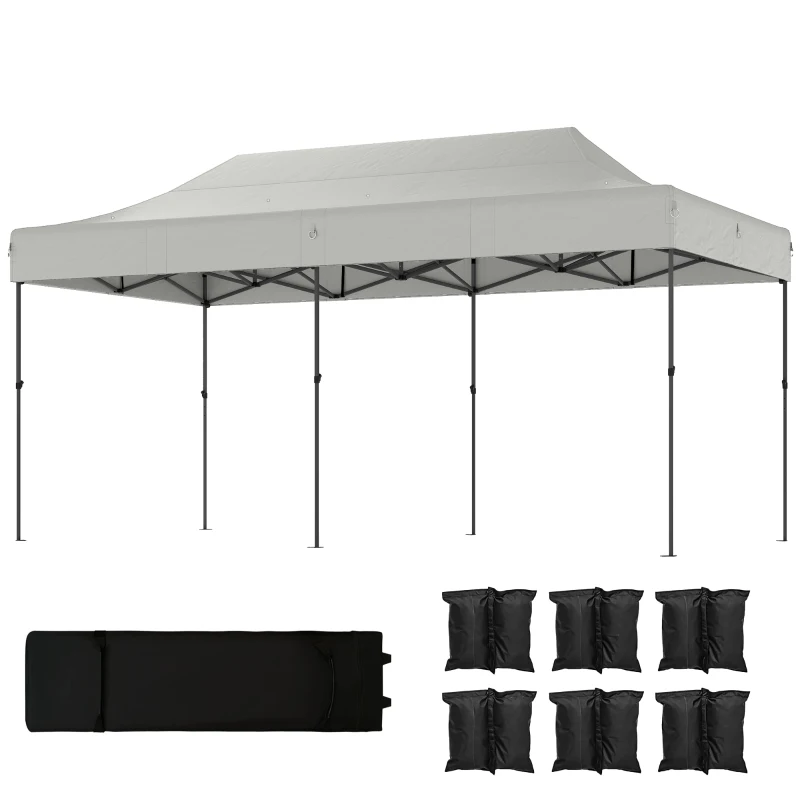 Outsunny 10 x 20 ft Pop Up Canopy Tent, Heavy Duty UPF50+ Outdoor Portable Instant Canopy Shelter with Wheeled Bag, White