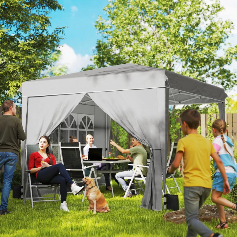Outsunny 10 x 10 ft Pop Up Canopy Tent with Sidewalls, UPF50+ Outdoor Portable Instant Canopy Shelter with Carry Bag, Light Gray