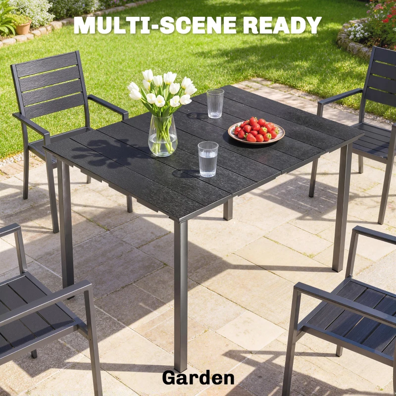 Outsunny Outdoor Dining Table for 4 People, Rectangular Patio Table with HDPE Top and Metal Frame, for Garden, Backyard, Deck