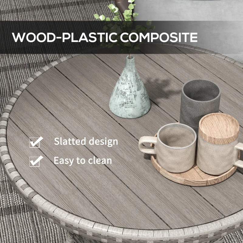 Outsunny 27.5" Outdoor Wicker Dining Table, PE Rattan Patio Furniture with Wood-plastic Composite Top, Grey