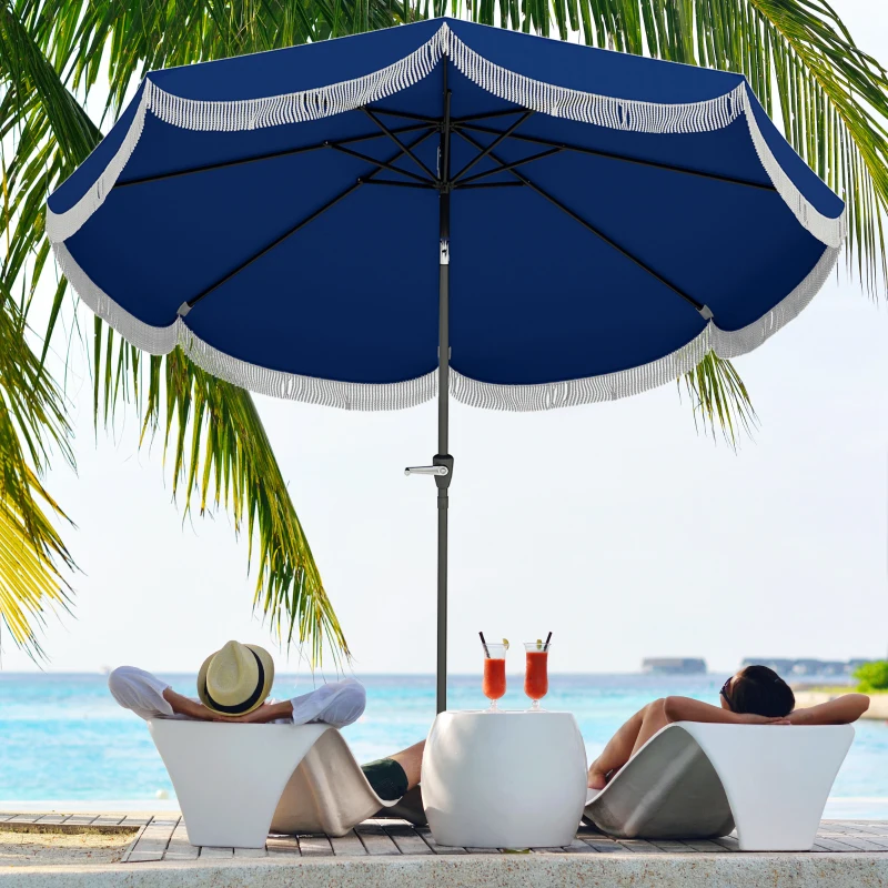 Outsunny 9FT Patio Umbrella Parasol, UPF 30+ Outdoor Market Umbrella with Crank, 8 Ribs, Push Button Tilt, Blue