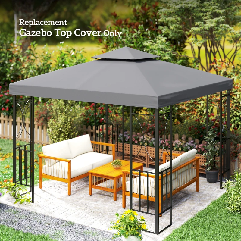 Outsunny Gazebo Replacement Canopy for Model 01 -0153, 2-Tier Top Cover for 9.8' x 9.8' Gazebo, Charcoal (TOP ONLY)