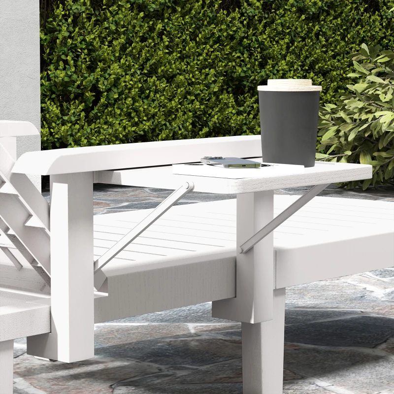 Outsunny Set of 2 Tanning Chair, 5 Positions Adjustable Outdoor Lounge Chairs with Foldable Side Table, White