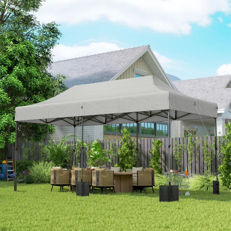 Outsunny 10 x 20 ft Pop Up Canopy Tent, Heavy Duty UPF50+ Outdoor Portable Instant Canopy Shelter with Wheeled Bag, White