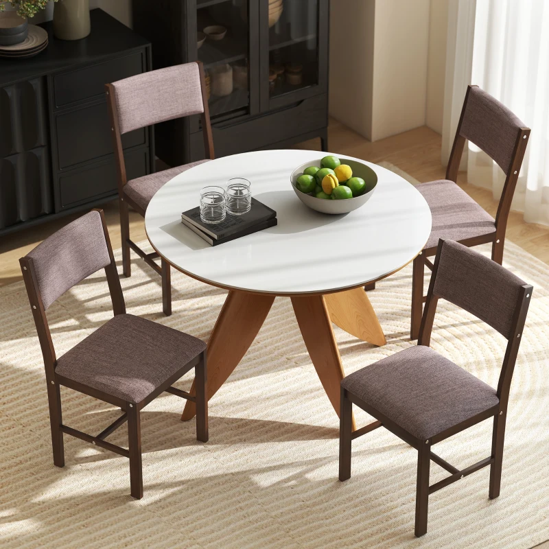 HOMCOM Modern Dining Chairs Set of 4, Linen Fabric Kitchen Chairs with Rubberwood Legs for Dining Room, Living Room, Brown