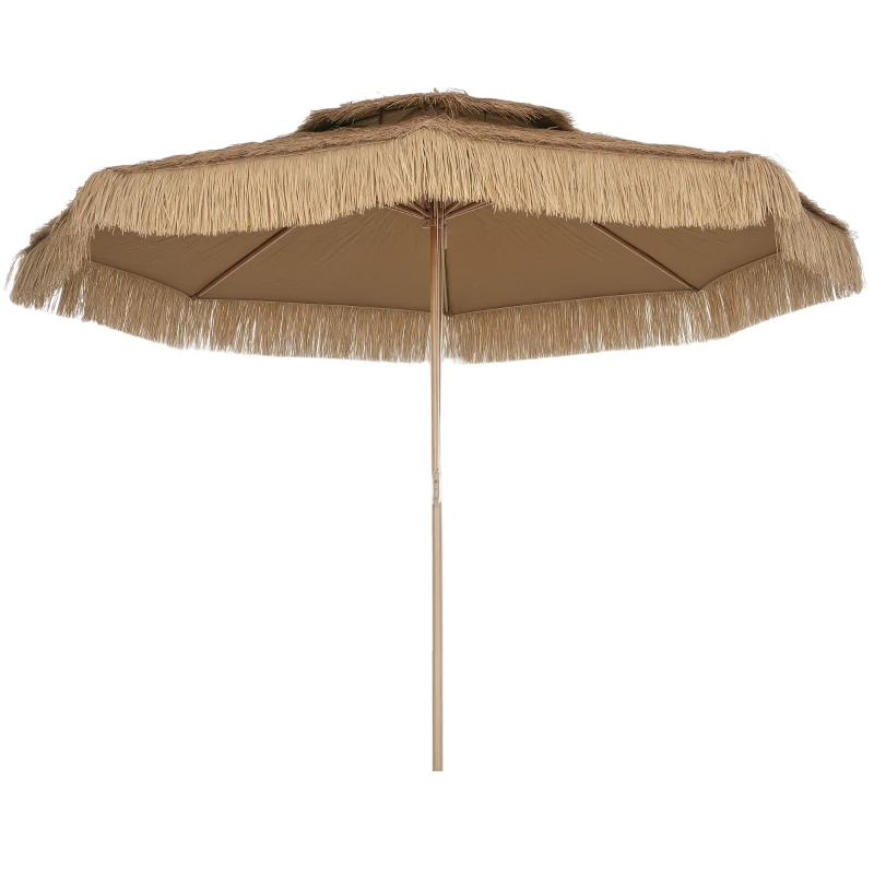 Outsunny 10 ft. Hula Thatched Tiki Patio Outdoor Umbrella with 8 Ribs, UPF30+, for Garden, Backyard, Deck, Pool, Natural