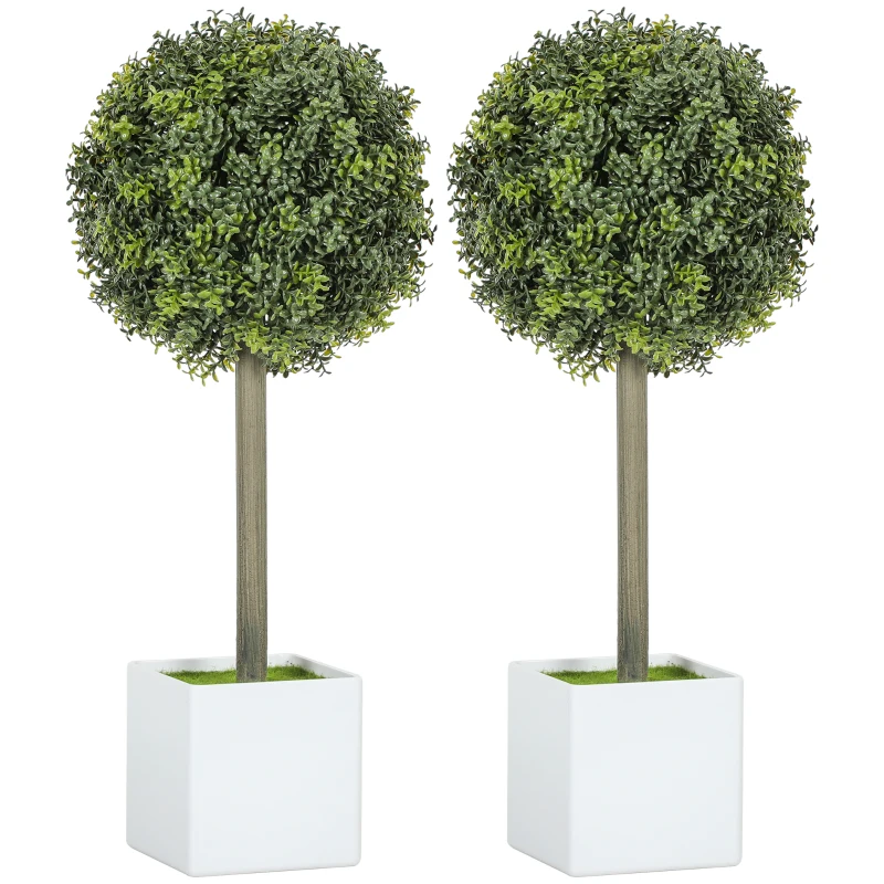 HOMCOM Lifelike Artificial Plants Set of 2, Fake Boxwood Topiary Balls with 114 PE Leaves for Home or Office Decor, Green