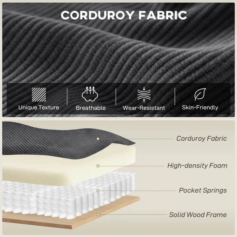 HOMCOM Sectional Sofa, L Shaped Couch with Deep Seat, Movable Ottoman and Pillow-top Armrests, Dark Grey