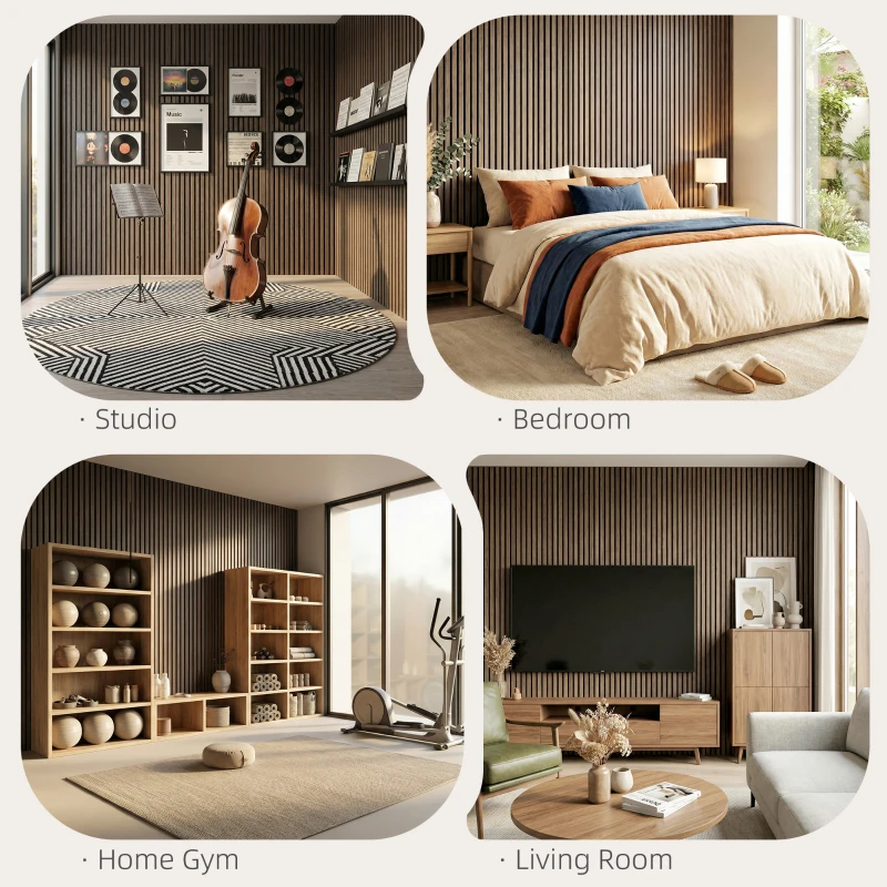 HOMCOM 47" x 24" Wood Panels for Wall, 4 Pack Acoustic Panels, Sound Absorbing Slat Wall for Wall Decor, Home, Walnut