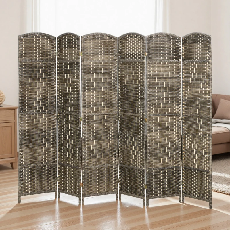 HOMCOM Folding Room Divider Screen 6 Panel 6' Tall Privacy Screen Freestanding Wood Partition for Home Office, Dark Rustic Oak