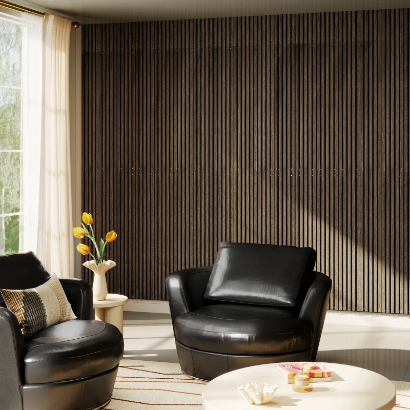 HOMCOM 95" x 8" Wood Panels for Wall, 4 Pack Acoustic Panels, Sound Absorbing Slat Wall For Interior Wall Decor, Home, Walnut