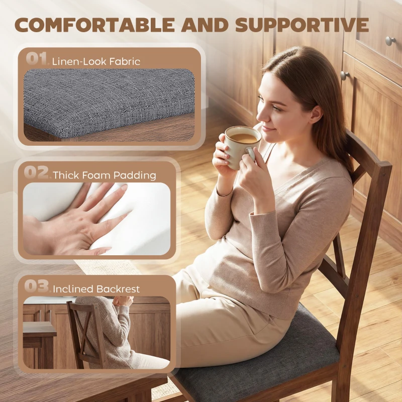 HOMCOM Set of 4 Dining Chairs, Upholstered X-Back Dining Room Chairs with Rubberwood Legs and Padded Seat for Kitchen, Gray