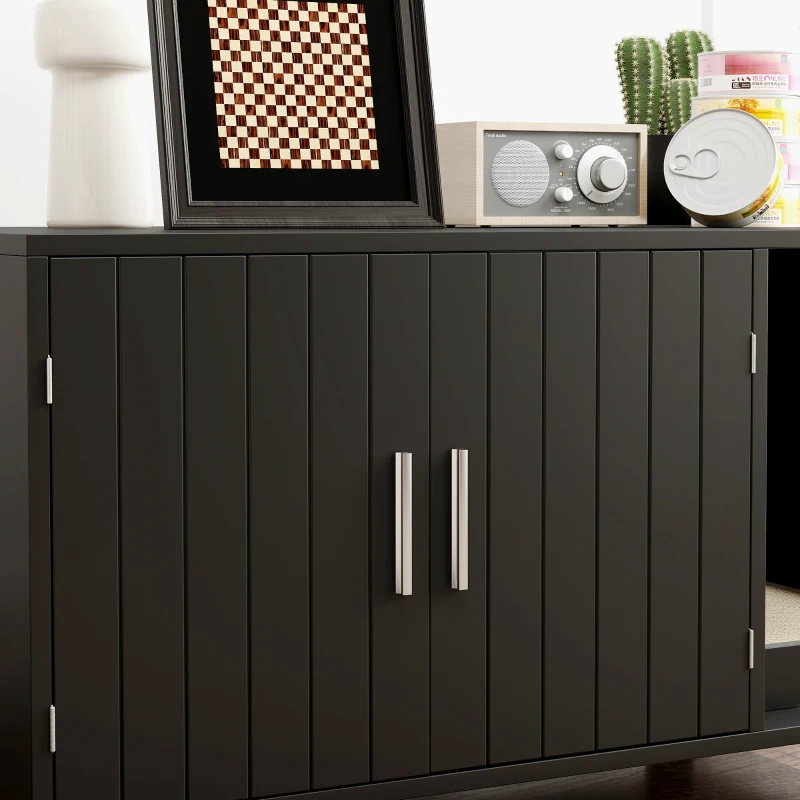 PawHut Cat Litter Box Enclosure, Cat House End Table with Scratcher, Black