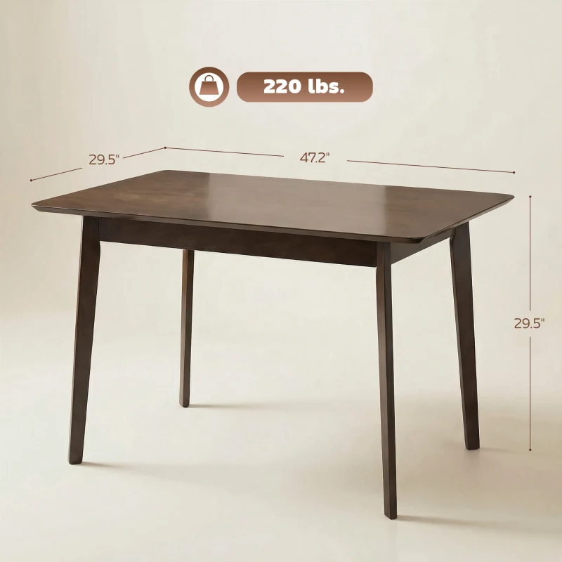 HOMCOM 47.2" Rectangle Dining Table for 4, Mid-Century Modern Kitchen Table with Rubber Wood Frame for Dining Room, Mahogany