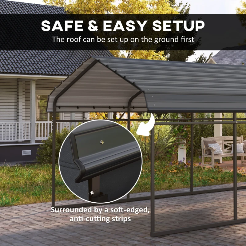 Outsunny 10' x 15' Metal Carport, Heavy Duty Garage Car Canopy with Galvanized Metal Roof and Removable Sidewalls, Dark Gray