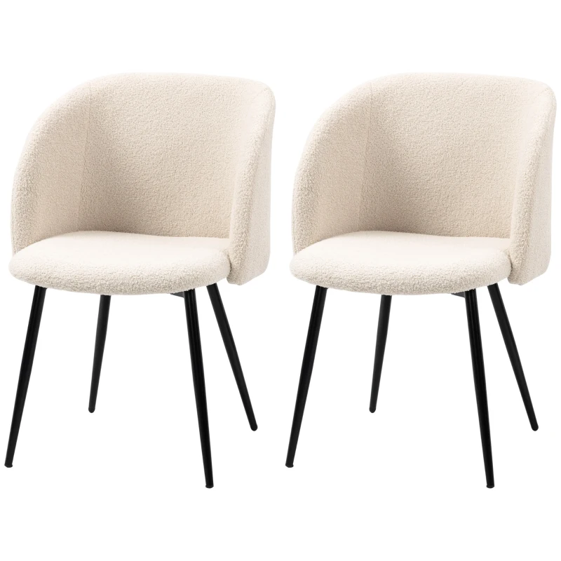 HOMCOM Dining Chairs Set of 2, Sherpa Fleece Upholstered Kitchen Chairs with Backrest and Steel Legs, Cream White
