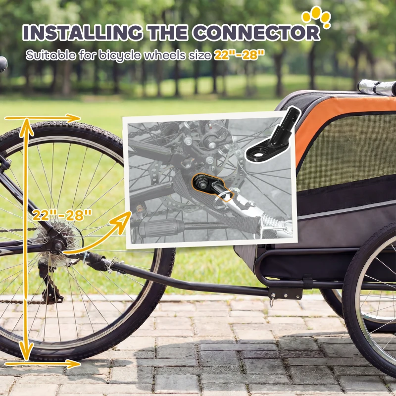 PawHut Dog Bike Trailer, Pet Cart Bicycle Carrier with 2 Entrances, Quick Release Wheels, Reflectors, Flag, Safety Leash