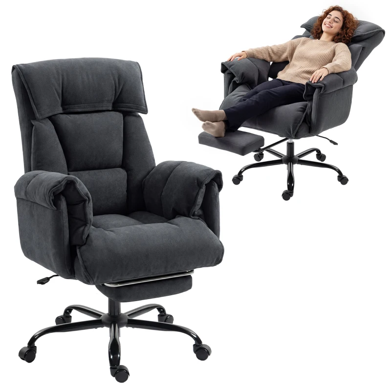 HOMCOM High Back Office Chair, Reclining Desk Chair with Footrest, High Resilience Foam, Rolling Wheels, Dark Gray