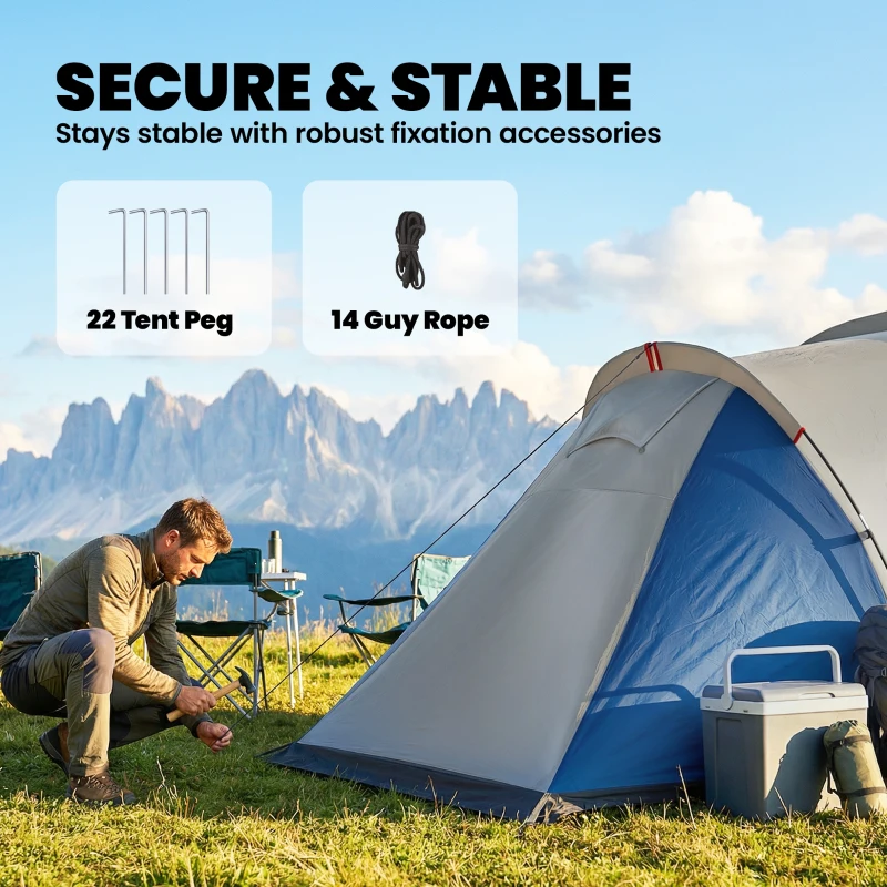 Outsunny Multi-Room Camping Tent for 8-12 Person, Large Family Tent with 3000mm Waterproof Rainfly and Screen Panels,