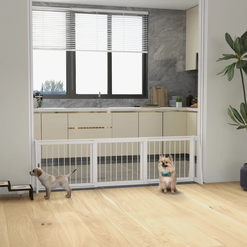 PawHut 28"-75" Freestanding Wooden Pet Gate with Support Feet & Non-Slip Mats for Indoor, Stairway, Doorway, White