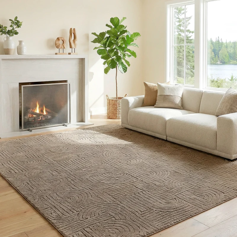 HOMCOM 7.5x9.5 Area Rug, Luxurious Faux Fur Rug, Non-Slip Floor Carpet for Living Room, Bedroom, Dining Room, Tan