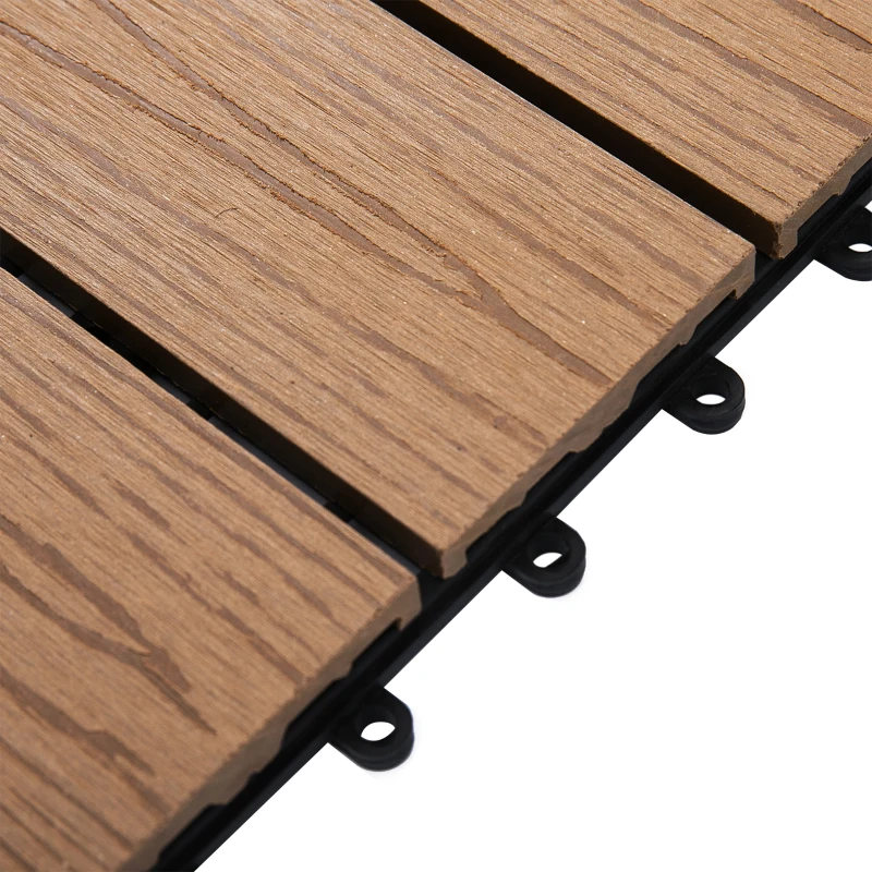 Outsunny Outdoor Tiles, 11 Pack 12" x 12" WPC Interlocking Deck Tiles Waterproof and Non-slip
