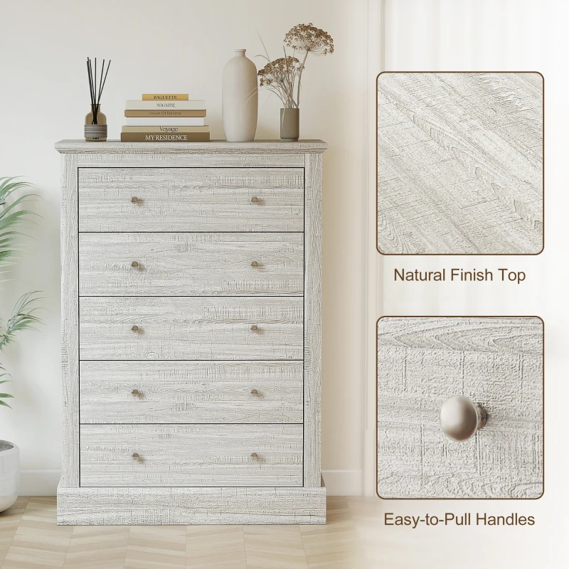 HOMCOM 31" Wide Farmhouse Chest of Drawers with 5 Drawers, Dresser for Bedroom with Wood Top for Living Room, Dirty Oak