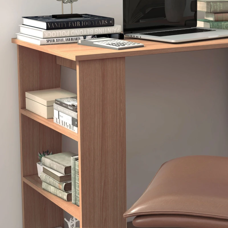 HOMCOM 360° Rotating Home Office Desk L Shaped Corner Computer Desk with Storage Shelves, Writing Table Workstation, Teak