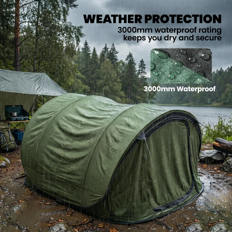 Outsunny Family Tent  Pop-Up Camping Tent with 2 Doors 2 Windows for 4-5 Person Waterproof Green