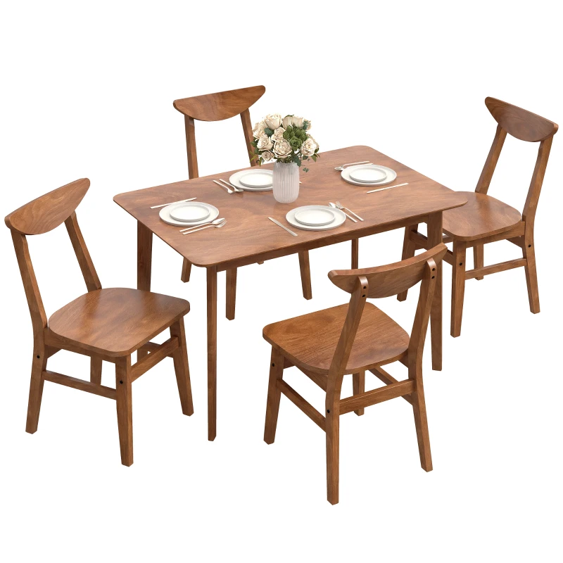 HOMCOM 5-Piece Solid Wood Dining Room Set for 4, Farmhouse Dinette Table Set with 4 Chairs for Small Space, Dining Room, Walnut