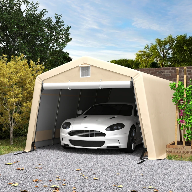 Outsunny 11' x 20' Portable Garage, Heavy Duty Carport Canopy with Ventilation Windows and Large Roll-up Door, Khaki