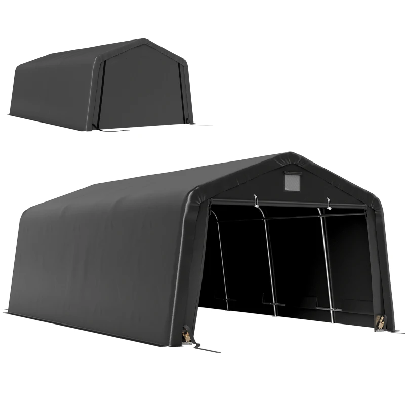 Outsunny 12' x 20' Portable Garage, Heavy Duty Carport Canopy with Ventilation Windows and Large Roll-up Door, Black