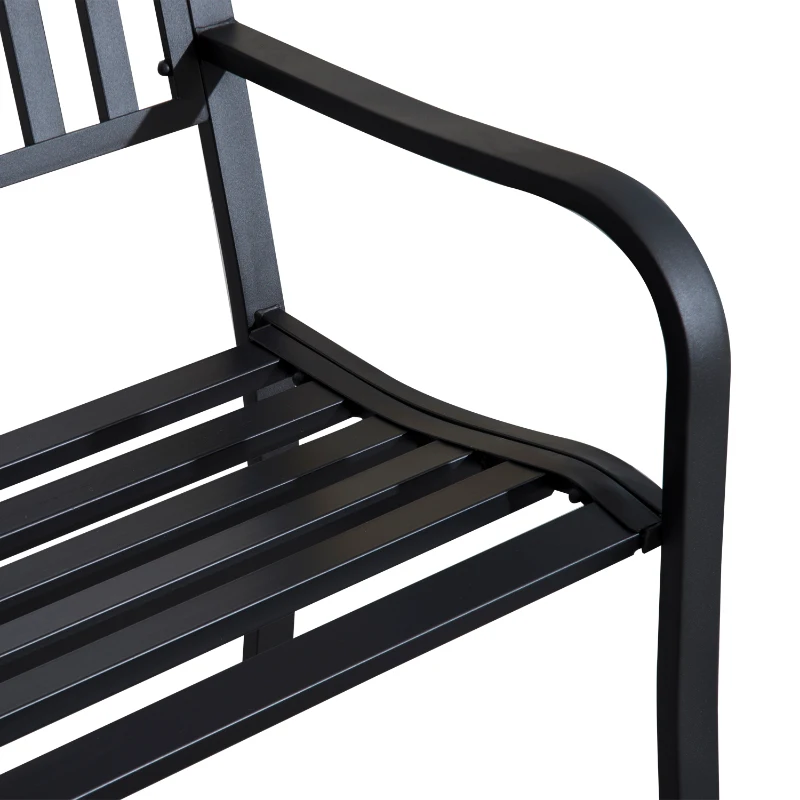 Outsunny 50" Steel Garden Bench Patio Metal Backyard Park Chair Outdoor Seat Furniture, Black