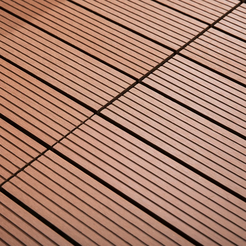 Outsunny 11 Pcs Plastic Interlocking Deck Tiles, 12" x 12" Non-slip Flooring Tiles for Indoor Outdoor Patio Balcony, Light Brown