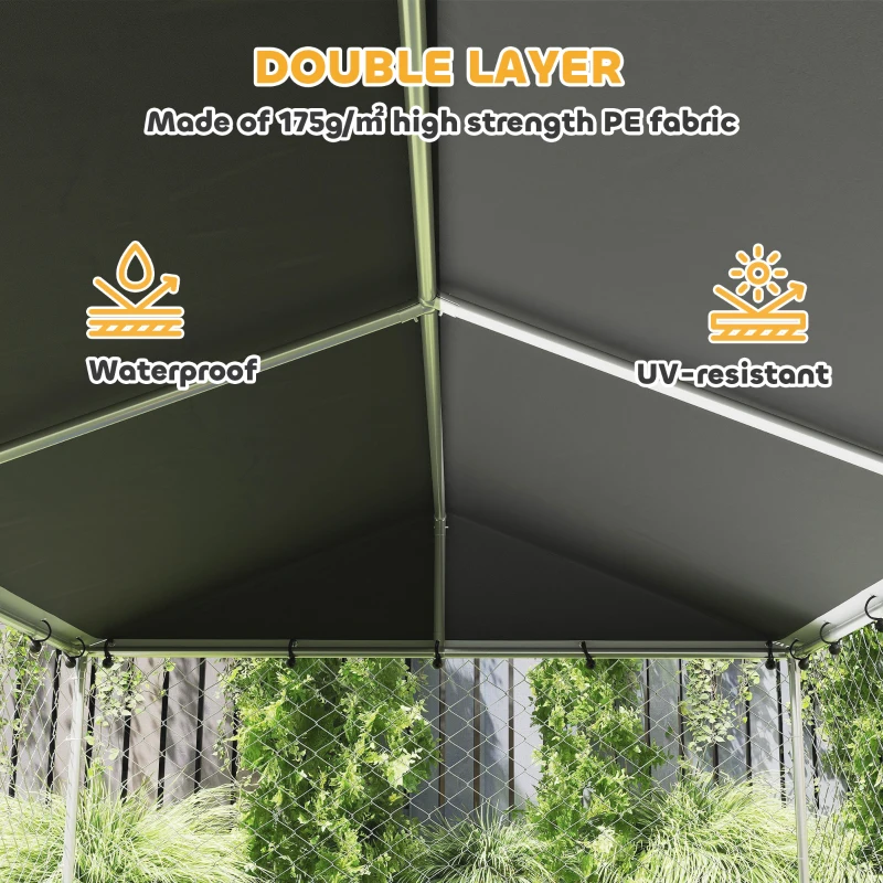 PawHut Dog Kennel Outdoor Dog Run Waterproof UV-Resist Cover Lockable Door Adjustable Bowls 20 x 7.5 x 6.5ft