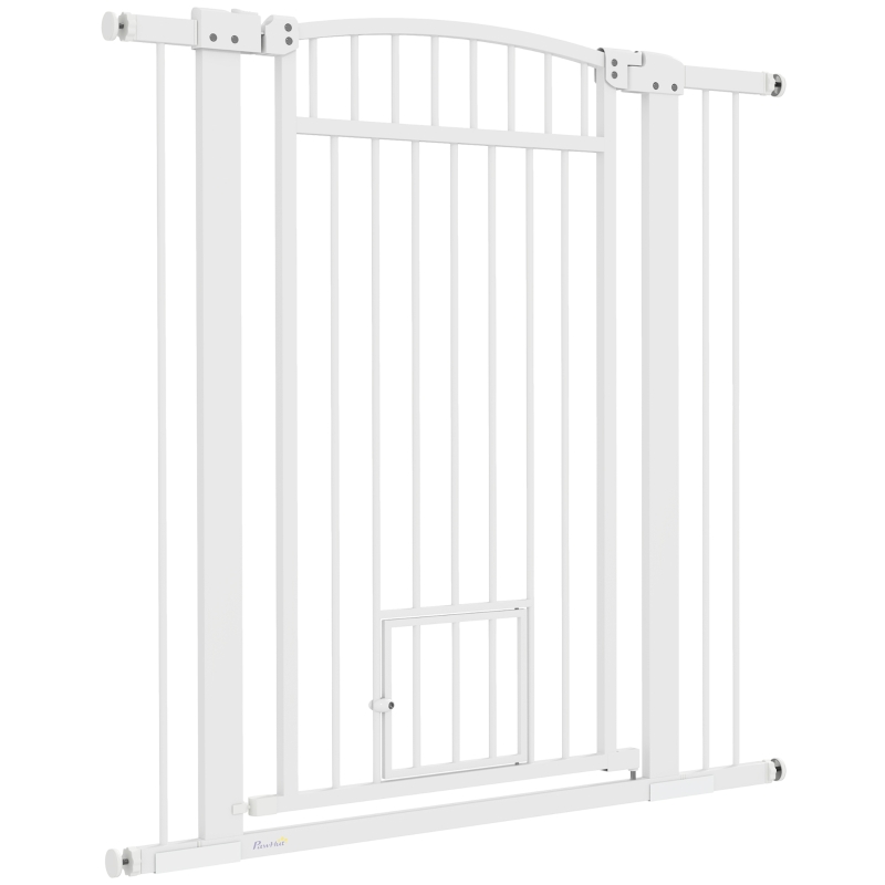 PawHut 30"-41" Extra Wide Pet Gate with Small Door, 42" H Dog Gate with 3-Inch and 5.5-Inch Extension Kit
